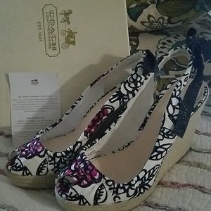 ❤COACH Maritza Espadrille Wedges EUC